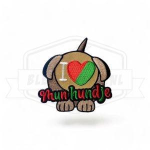 Embleem I Love Men Hundje Rood / Groen