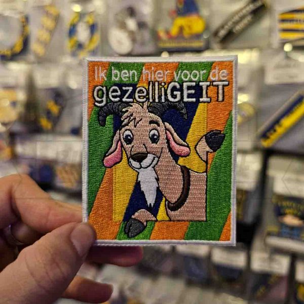 Embleem Ik ben hier voor de gezelliGEIT Blauw/Geel - Groen/Oranje