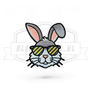 Embleem Paashaas / konijn met zonnebril Blauw / Geel Carnavals P