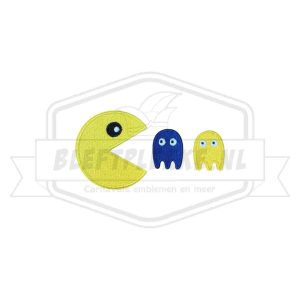 Embleem Pac Man Blauw Geel Carnavals patch