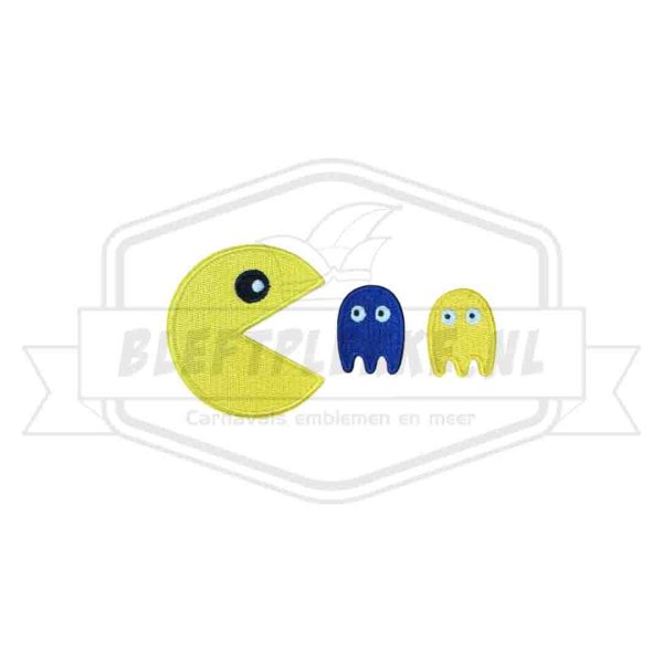 Embleem Pac Man Blauw Geel Carnavals patch