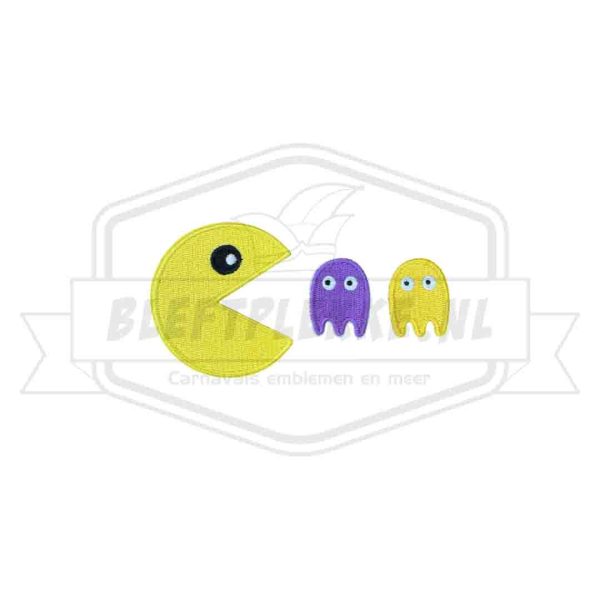 Embleem Pac Man Paars Geel Carnavals patch