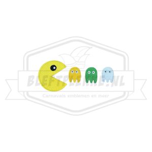 Embleem Pac Man Rood Groen Wit Carnavals patch