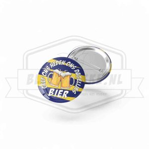 Button Geef ons heden ons dagelijks bier Blauw / Geel
