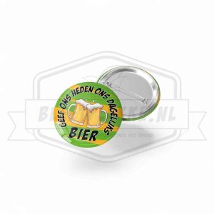 Button Geef ons heden ons dagelijks bier Groen / Oranje