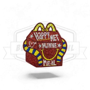 Embleem Happy met munne meal Blauw - Geel