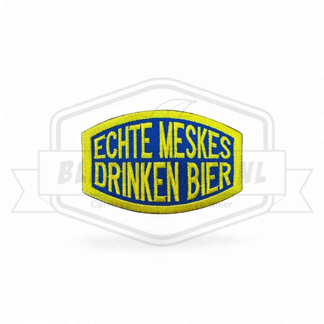 Embleem Echte Meskes Drinken Bier Blauw - Geel Carnavals Patch