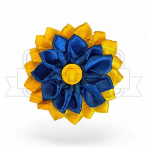 Handgemaakte Rosette blauw - geel